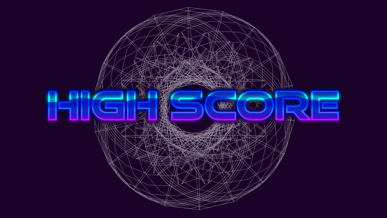 animación de puntaje alto sobre gráficos en movimiento sobre fondo oscuro