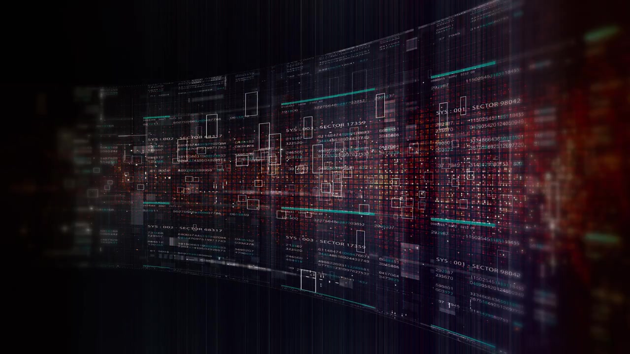 Futuristisk datanettverksvisualisering med glødende digitale strømmer, grensesnitt for stordataanalyse, bakgrunn med cyberteknologi og kommunikasjonssystem på en buet virtuell skjerm