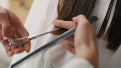 handheld view of woman has cutting hair at the hairdresser