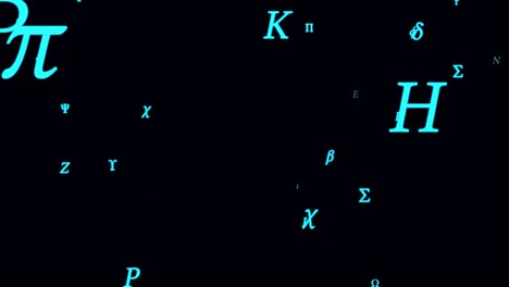 greek alphabet letter character symbols flying at camera in space - 4k seamless loop motion background animation