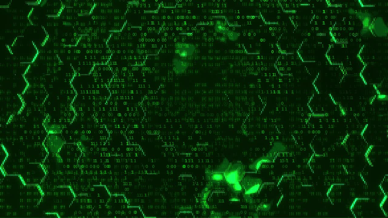 Futuristic Green Matrix Glitch: Digital Patterns with Hi-Tech Binary Code