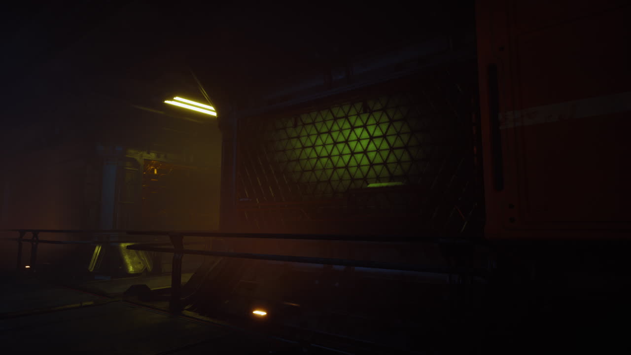 túnel de ciencia ficción oscuro con ventilación brillante