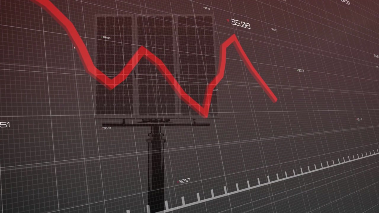 Pole anchoring, data feed starting red line drawing across finance grid showing market drop