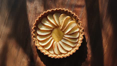 delicious homemade pear tart on rustic wooden table