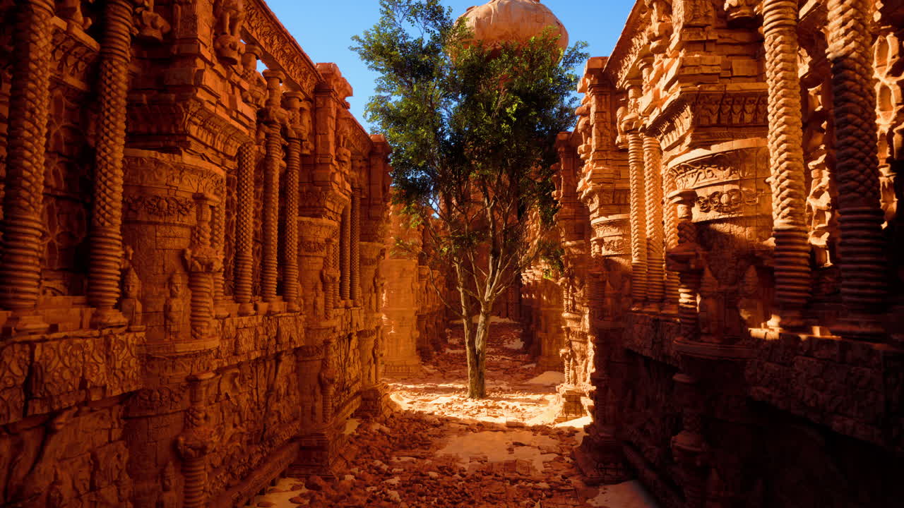 사막 에 있는 고대 성전 의 폐허