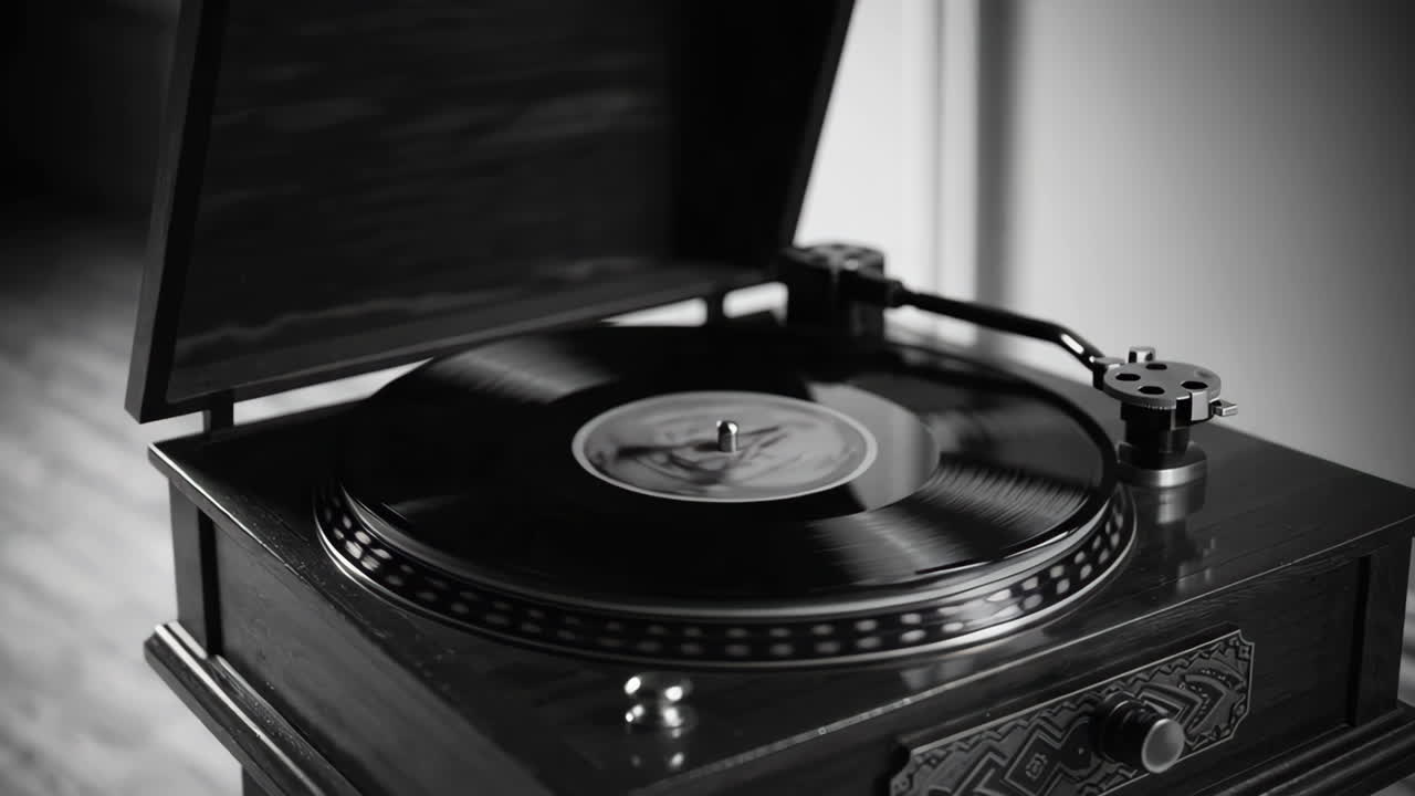 Vintage Record Player in Black and White