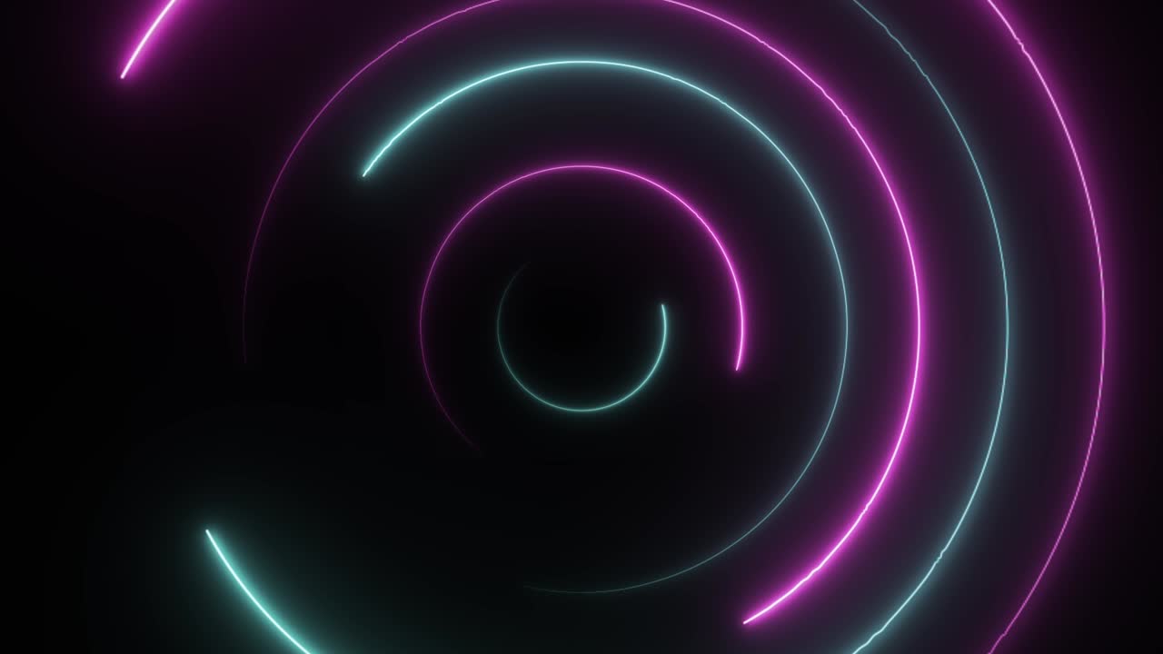 círculo de neón sin costuras abstracto. círculos de neón azules y púrpuras fondo de movimiento de alta tecnología bucle sin costuras. video animación 3d