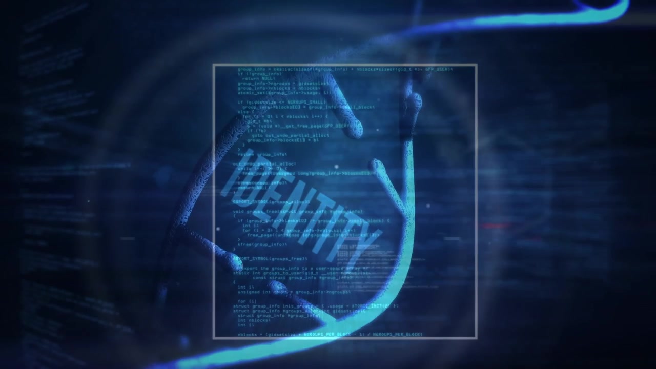Animation of data processing and dna on navy background