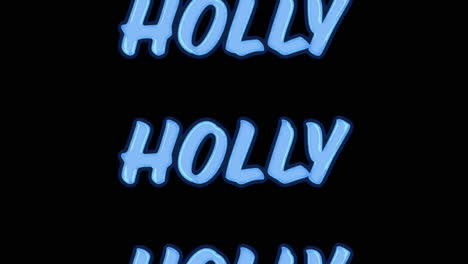 animation of holly text in repetition at christmas on black background