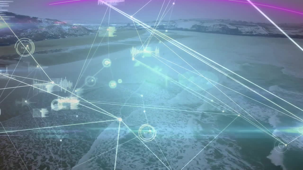 animación de la red de comunicaciones que procesa datos sobre el paisaje