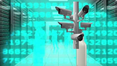 Animation-of-security-cameras-over-soap-container-and-server-room