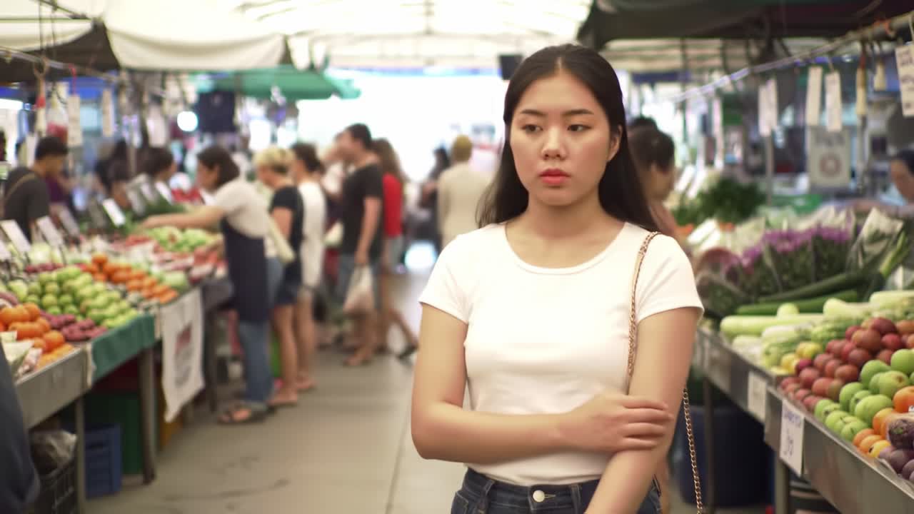 시장 에서 쇼핑 하는 여자