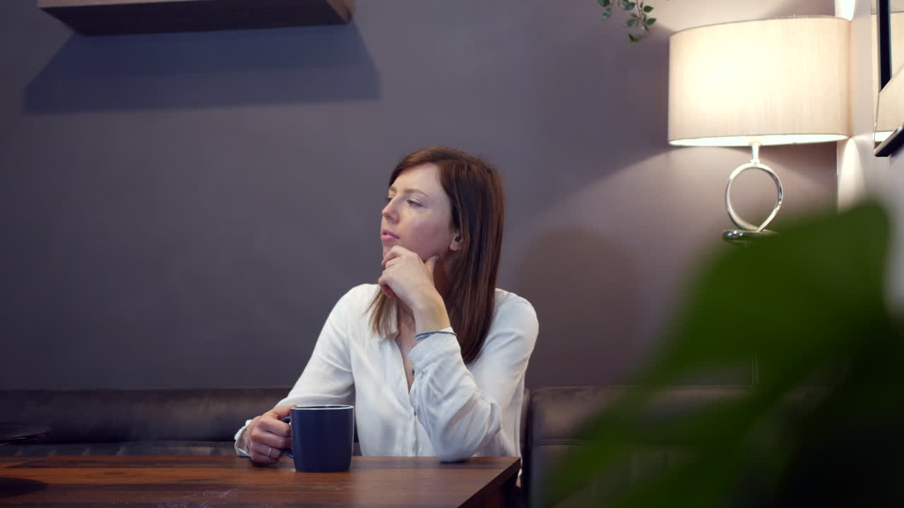 Attractive young woman in a cafe drinking coffee