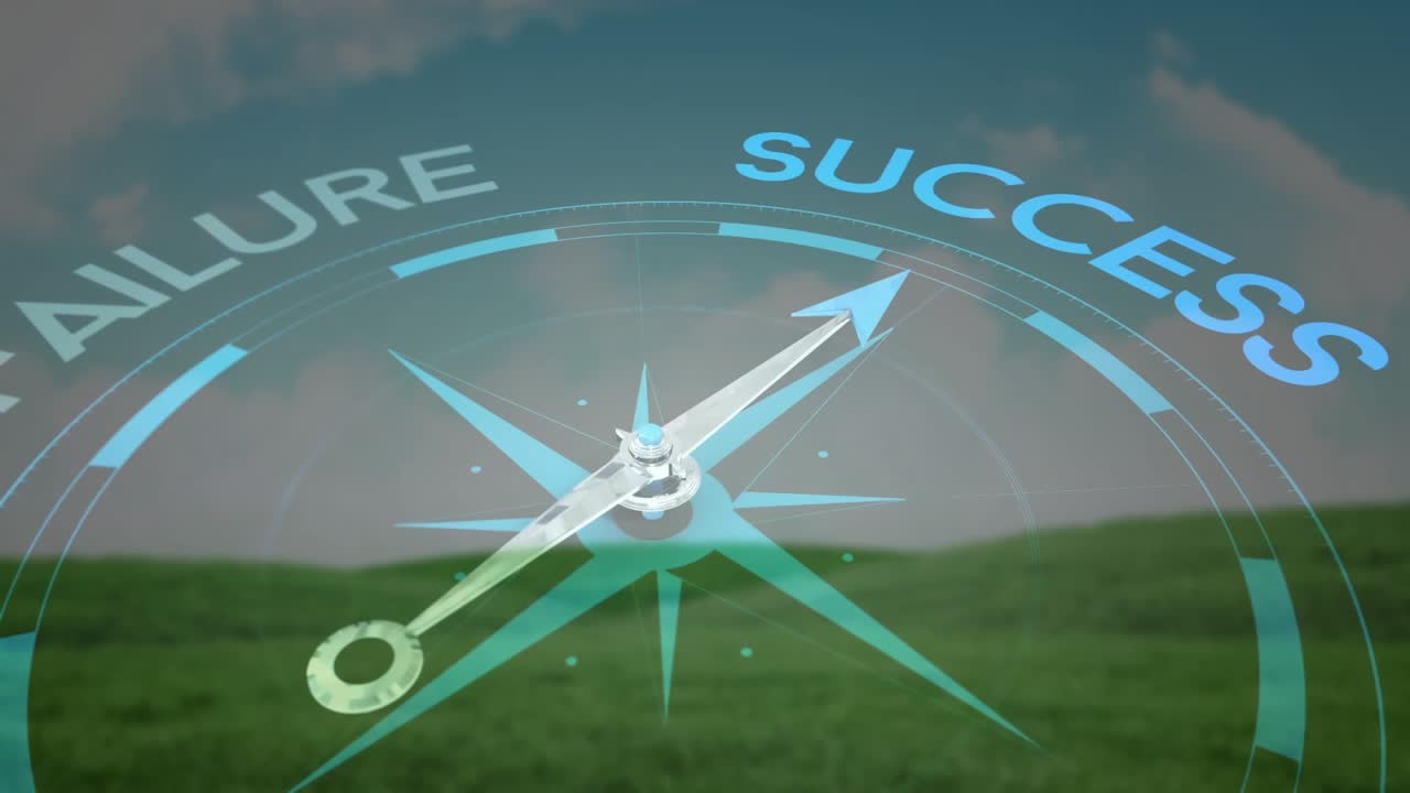 Blue flare initiating metal compass needle rotating to SUCCESS, HUD showing shift from FAILURE