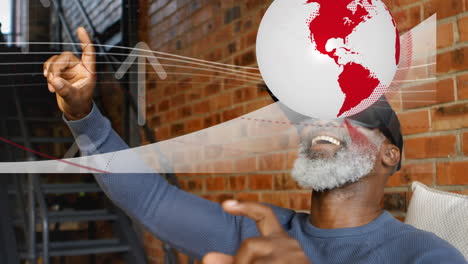 animación del globo y procesamiento de datos sobre el hombre mayor en el auricular vr