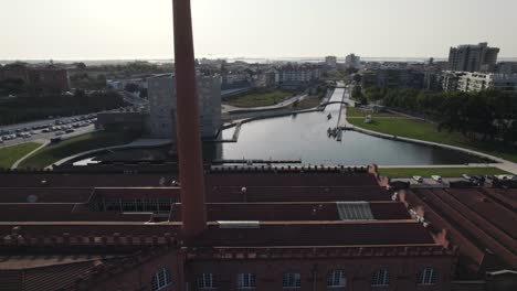 pull back shot of aveiro cityscape in portugal during the day