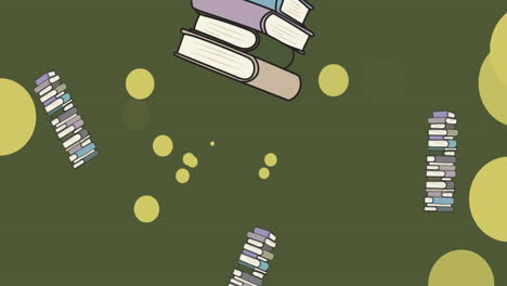 animación de manchas brillantes sobre libros sobre fondo verde