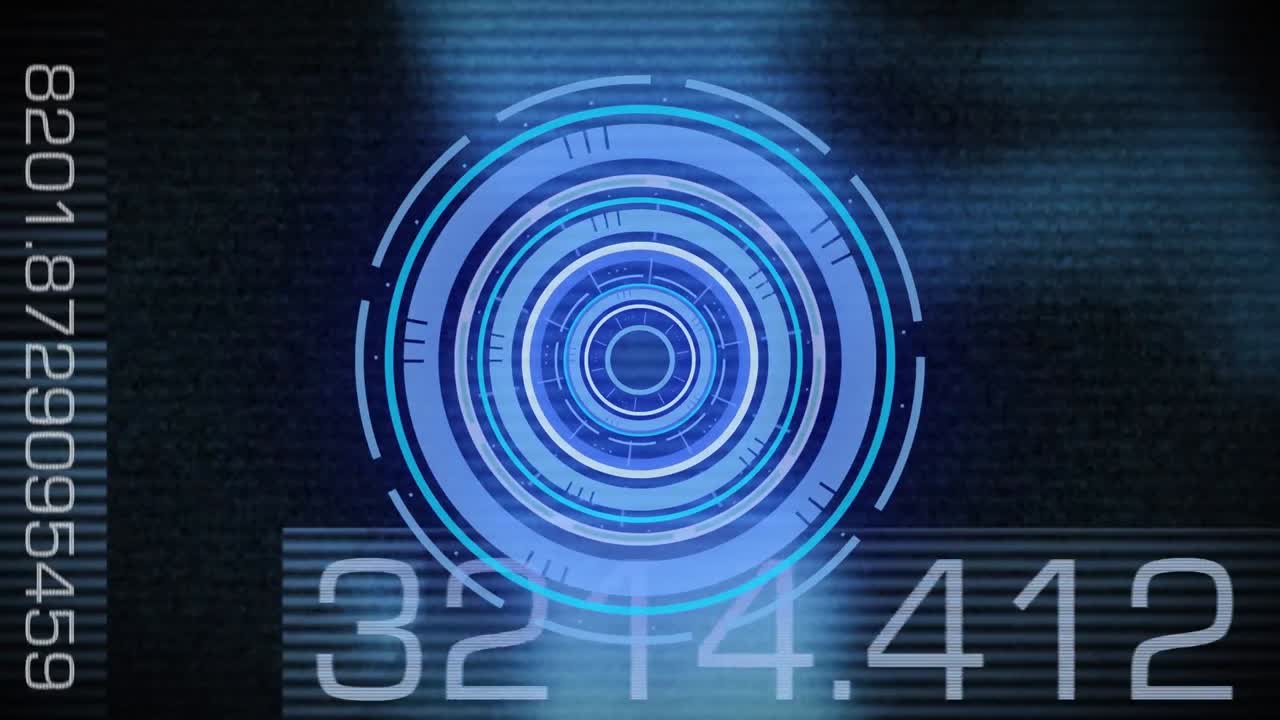 animación de números y escaneo de alcance sobre personas que caminan