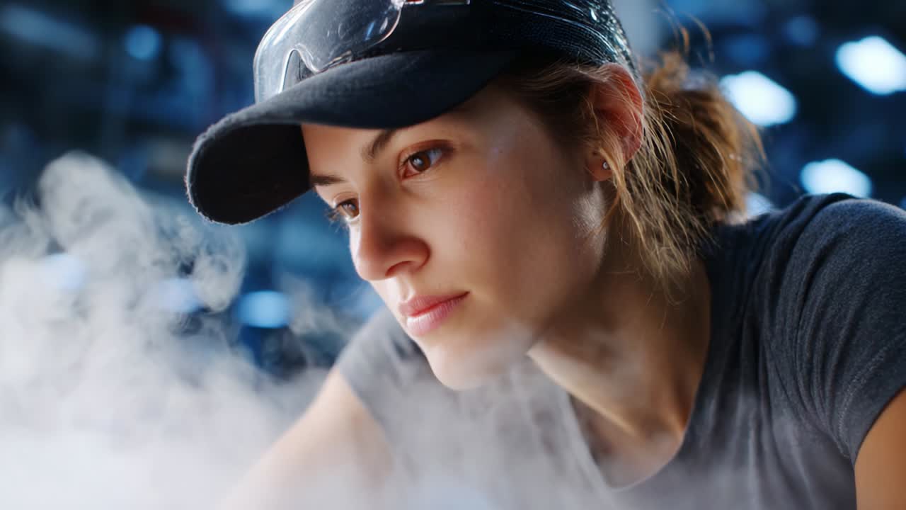 Focused Craftsperson in a Workshop Surrounded by Steam, Exploring Innovative Techniques and Materials, Highlighting Concentration and Skill in a Dynamic Environment of Creation and Experimentation