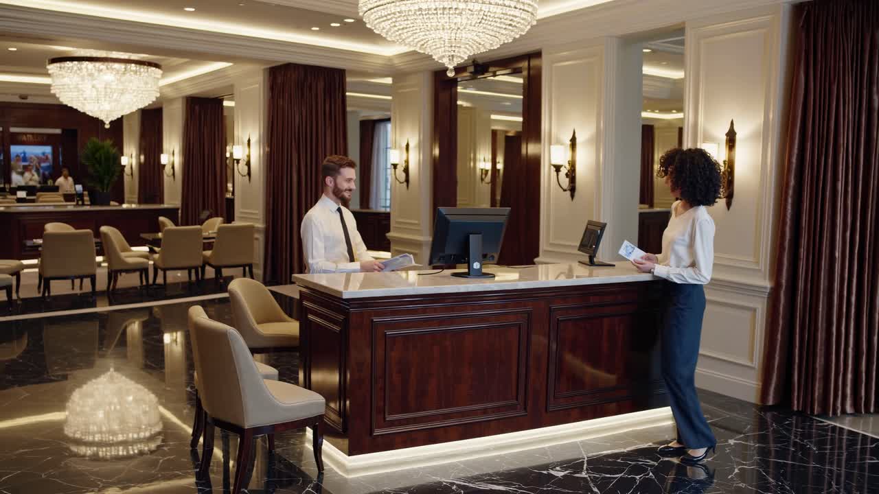 Hotel Receptionist Checking In Guest