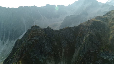 Aerial-drone-shot-of-rocky-alps-mountains