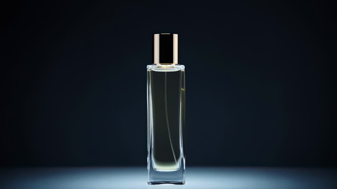 Flacone di profumo trasparente che si illumina gradualmente nell'oscurità