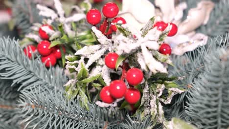 red berries on the christmas tree the concept of the holiday of the new year and christmas red berries on the christmas tree the concept of the holiday of the new year and christmas new years decorations on a christmas tree branch closeup