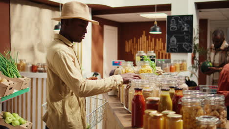 young adult shopping for organic food items at supermarket