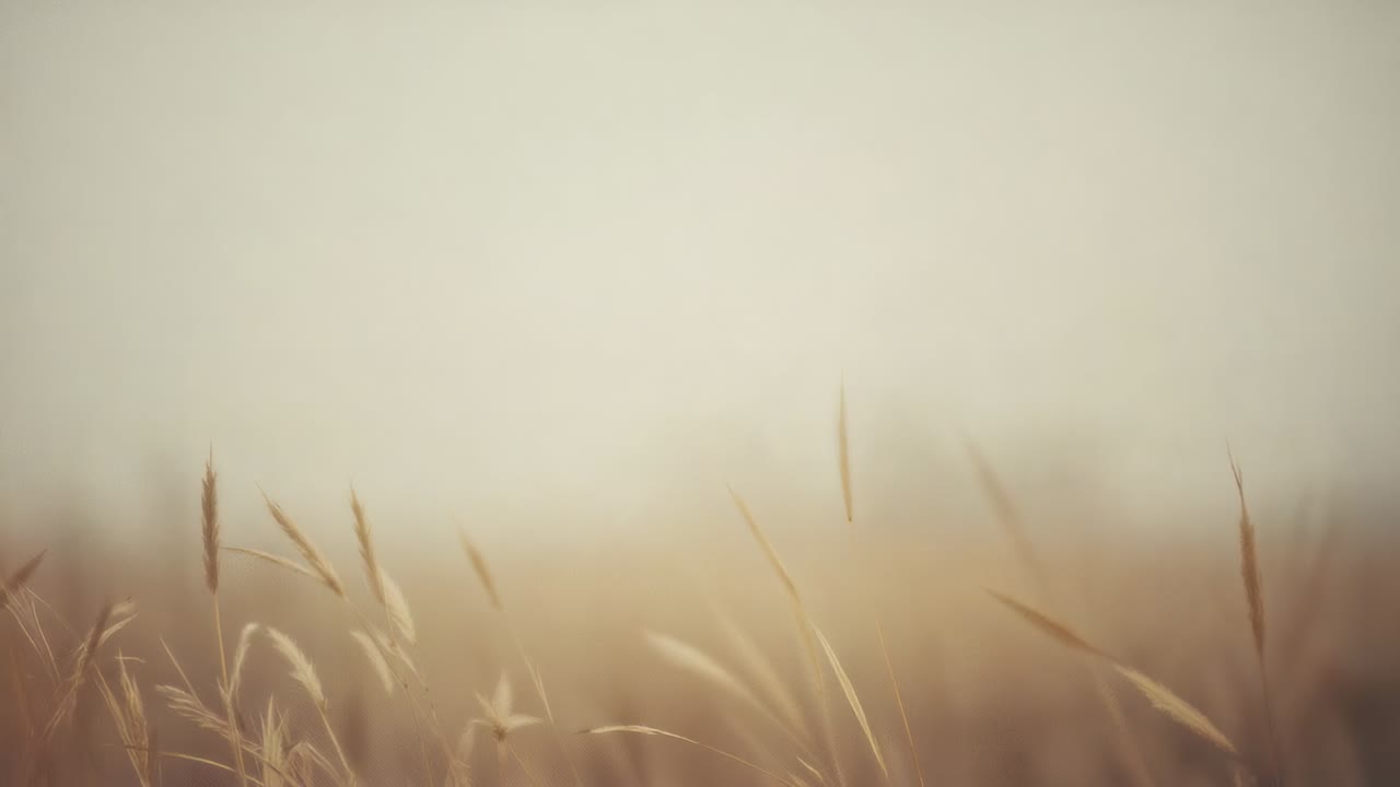 Swaying tall grass stalks shifting in rural meadow as gentle breeze lifting seed heads