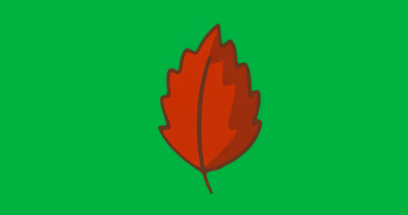 All'inizio, foglia rossa che mostra rumore pixelato che sfarfalla attorno ai bordi su tela trasparente, aggiungendo texture