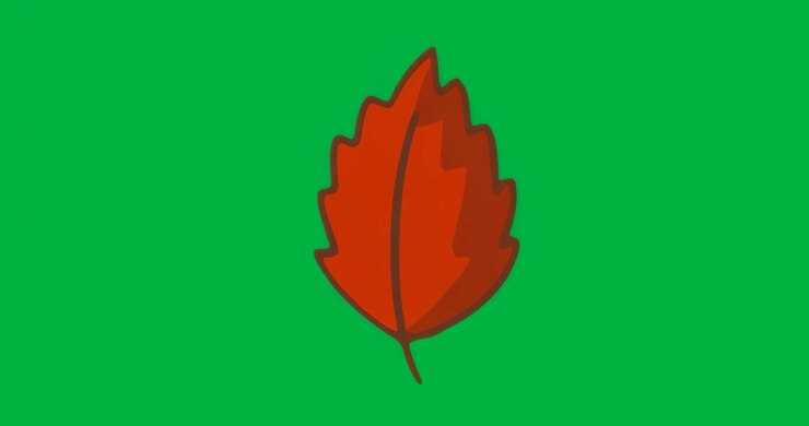 All'inizio, foglia rossa che mostra rumore pixelato che sfarfalla attorno ai bordi su tela trasparente, aggiungendo texture