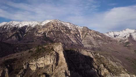 Aerial-View-of-Provo-Mountain-with-snow-at-the-top-in-Utah,-USA