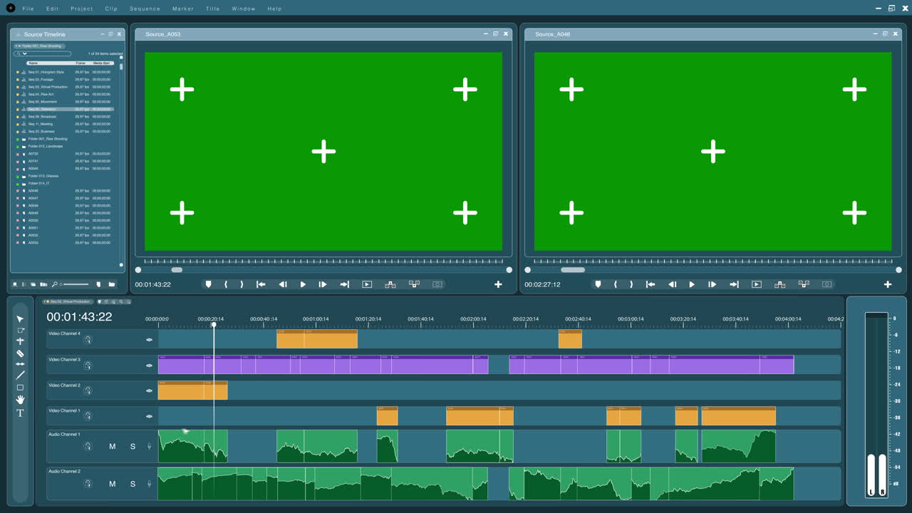 Video editor software UI showing mockup chroma key footage being modified