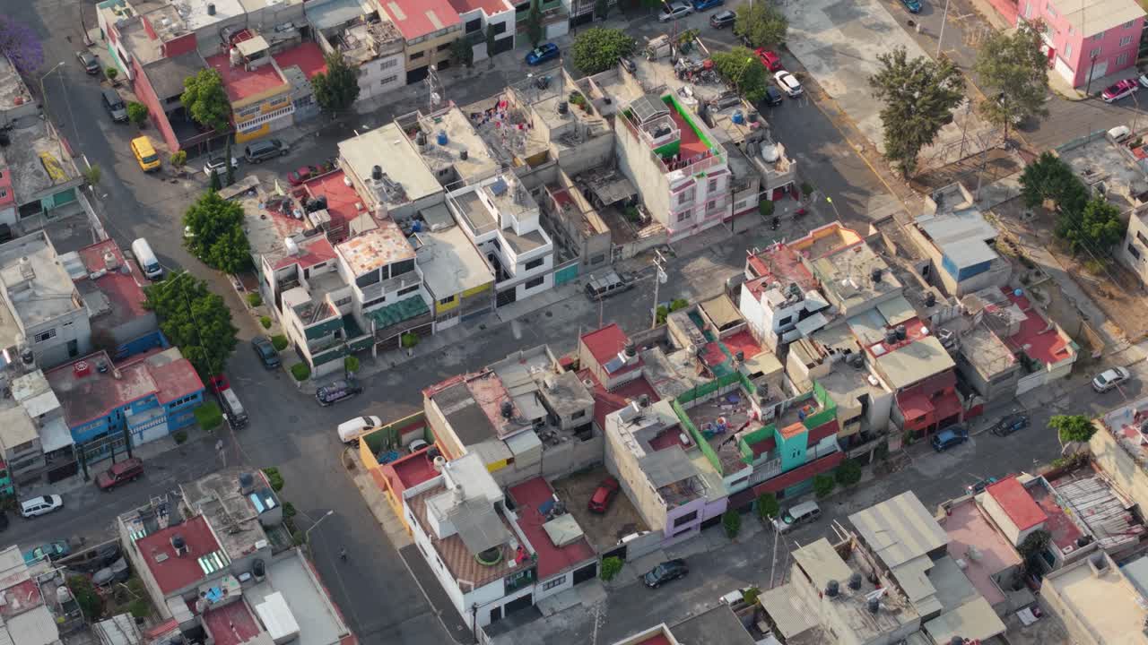 Houses in a popular neighborhood in Ecatepec, State of Mexico, telephoto drone view