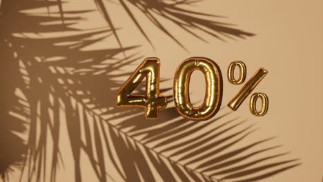 40% discount sale on gold background with palm tree gentle breeze, holiday summer sale concept special promo price