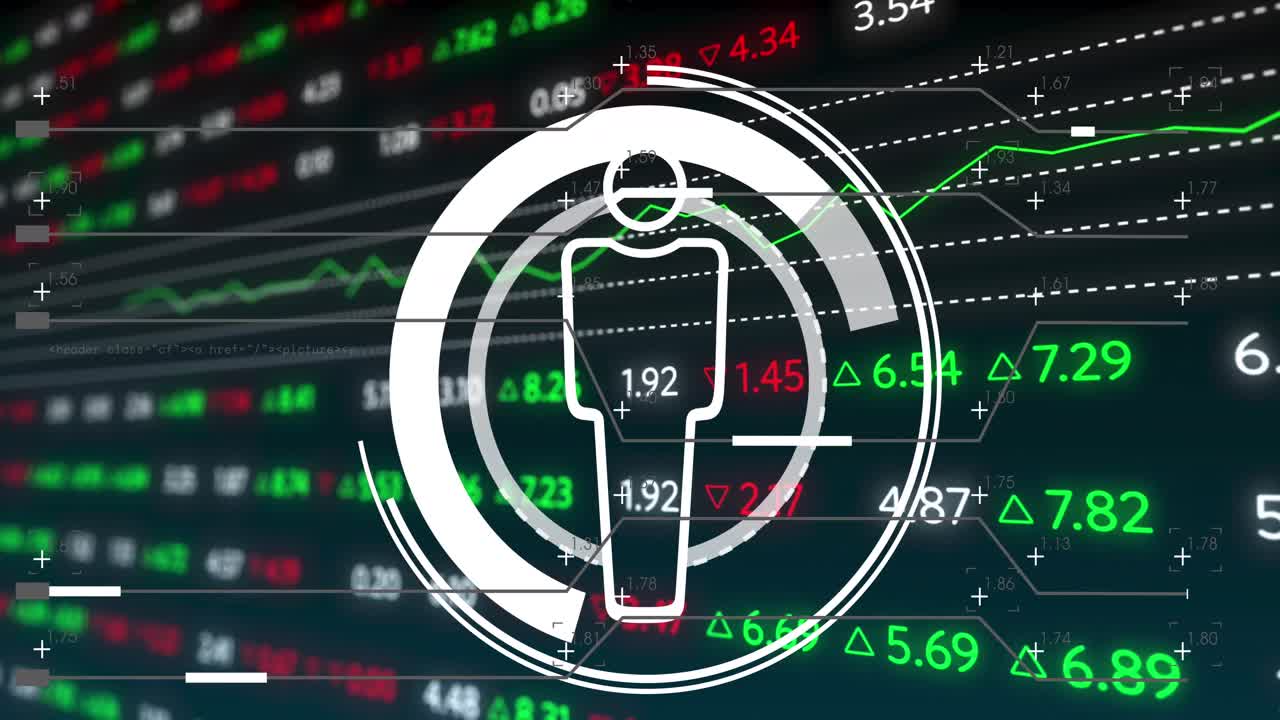 Animazione di elaborazione dati su icona multimediale