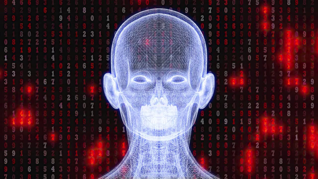 un concepto abstracto de un sistema de inteligencia artificial futurista que comprueba el código binario en tiempo real