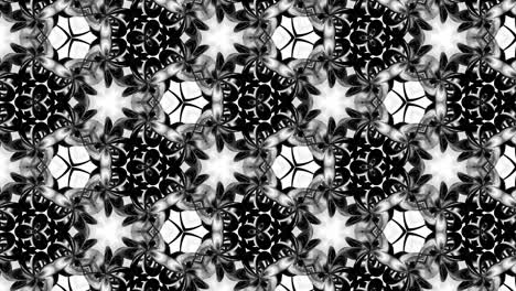 animación en bucle sin costuras de 4k de patrón en blanco y negro con cintas son retorcidas y forman estructuras circulares complejas como patrón de adorno simétrico o caleidoscópico