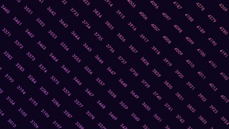 Random numbers pattern in rows on dark space