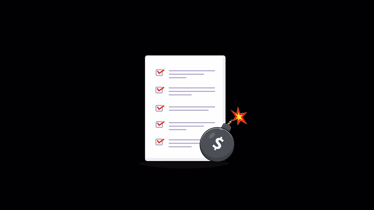 Animated Checklist with Dollar Sign Bomb and Lit Fuse