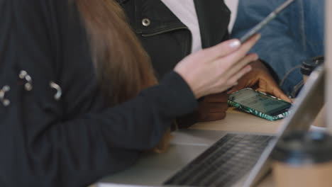 close up business people hands using digital tablet computer african american team leader woman sharing ideas training students in diverse office workplace