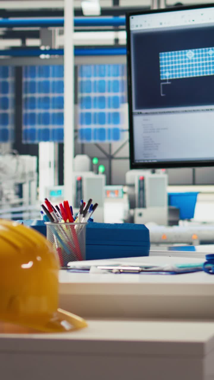 Vertical video Tracking program on screen in photovoltaics factory