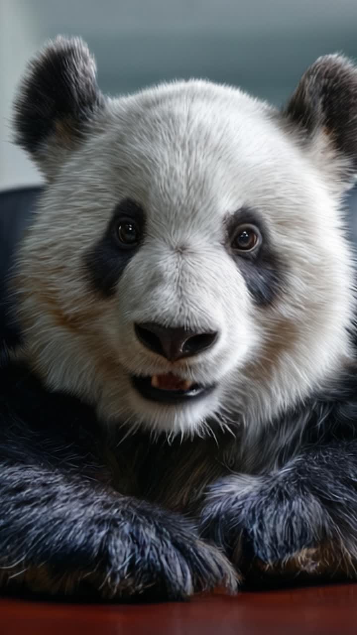 Podmanivý portrét pandy velké s jemným výrazem, ukazující její jedinečné rysy a roztomilou povahu v detailním záběru.