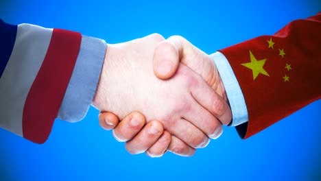 france - china  / handshake concept animation about countries and politics / with matte channel