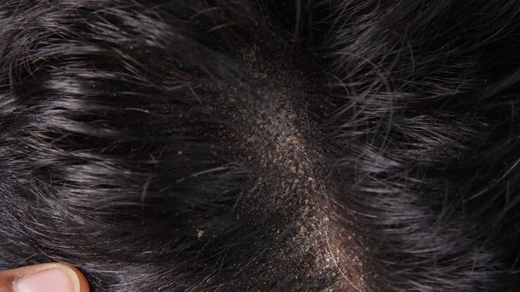 Close up view of scalp with dandruff
