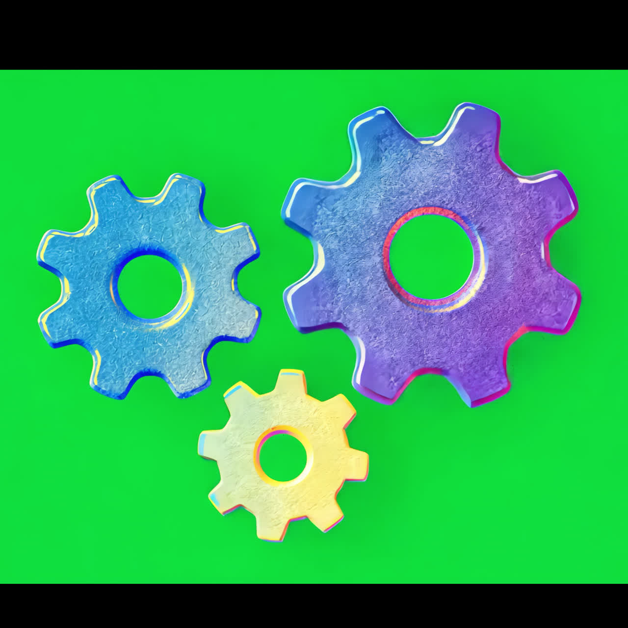Colorful translucent gears design animation isolated asset, transparent 4K video, alpha channel