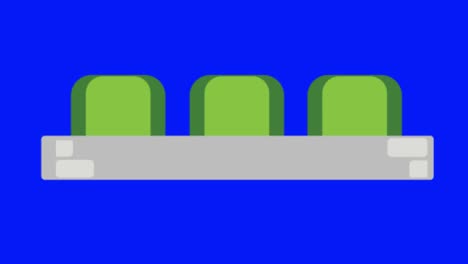 farbenfrohe einfache animation von grünen sträuchern, die auf einem blauen bildschirm in 4k isoliert sind