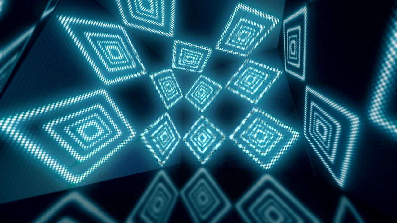 벽에 반이는 반이는 점과 함께 회전 마법과 다채로운 상자의 애니메이션.