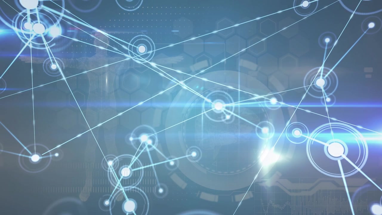 Animation of data processing over blue background