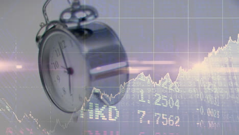 animación del despertador que cae sobre el procesamiento de datos estadísticos y financieros